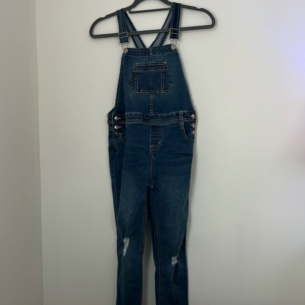 Medium wash denim overalls
